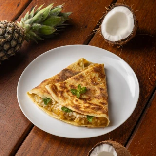 <p><strong>Prato:</strong> Tropical - Crepe de doce de coco com abacaxi e hortelã</p>